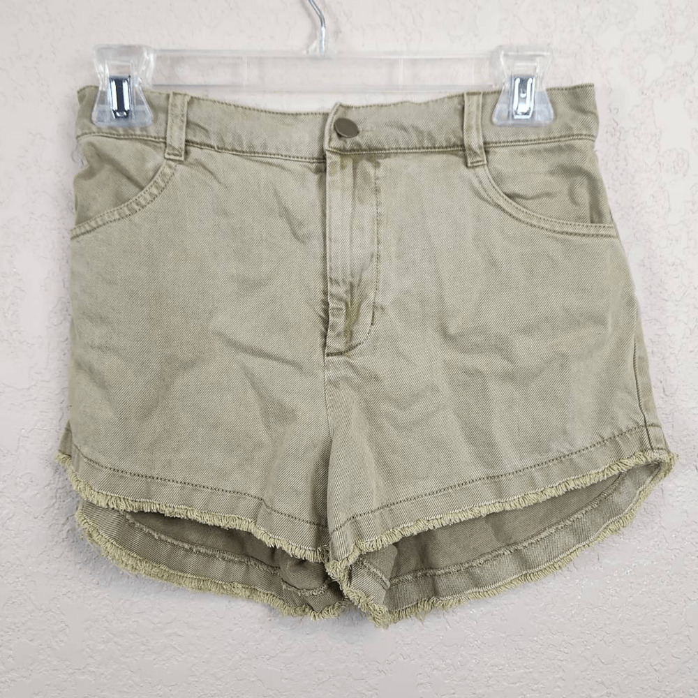 Young Fabulous and Broke Light Olive Green Raw Hem Distressed Shorts Small 7107